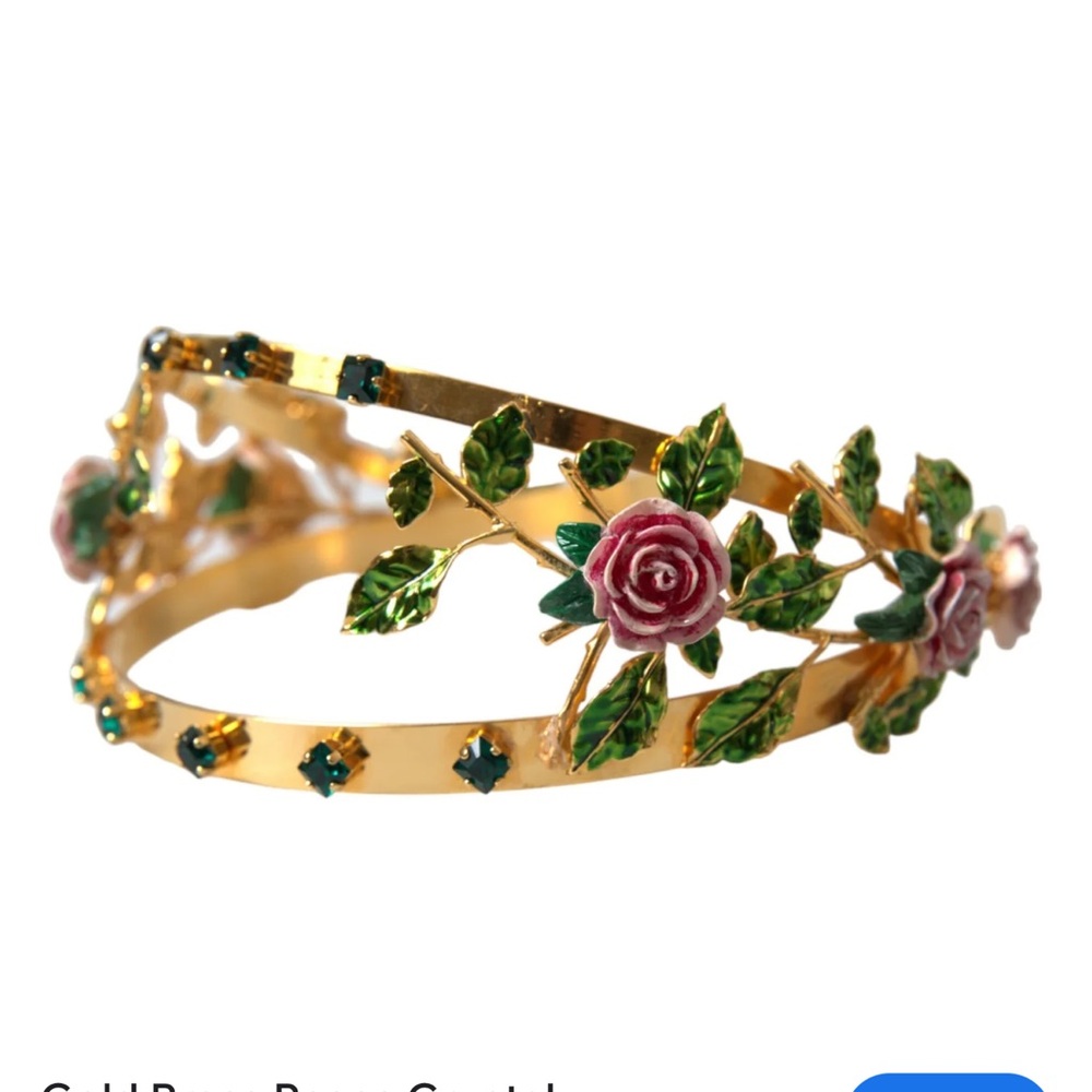 Dolce Gabbana Gold Brass Roses Crystal Embellished Headband Metal Diadem In Box - Picture 2 of 10